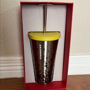 Starbucks Metallic Tumbler with Bright Yellow Lid